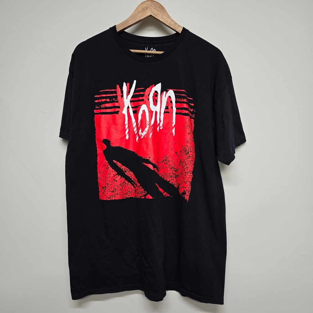 Korn Band Graphic T-Shirt Mens XL Black Red Silhouette Nu Metal Grunge